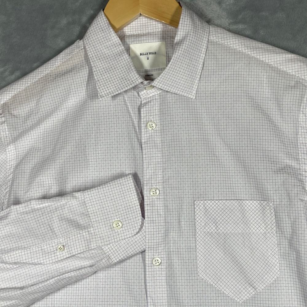 Billy Reid Mens Standard Fit White Blue Red Grid Cotton Button Down Shirt Small
